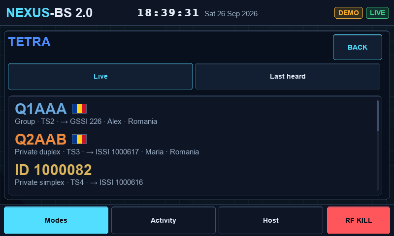Nexus-BS Touch: TETRA live calls